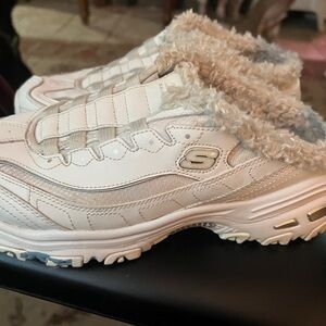 Skechers Women's Cream Furry Slip-On Sneakers